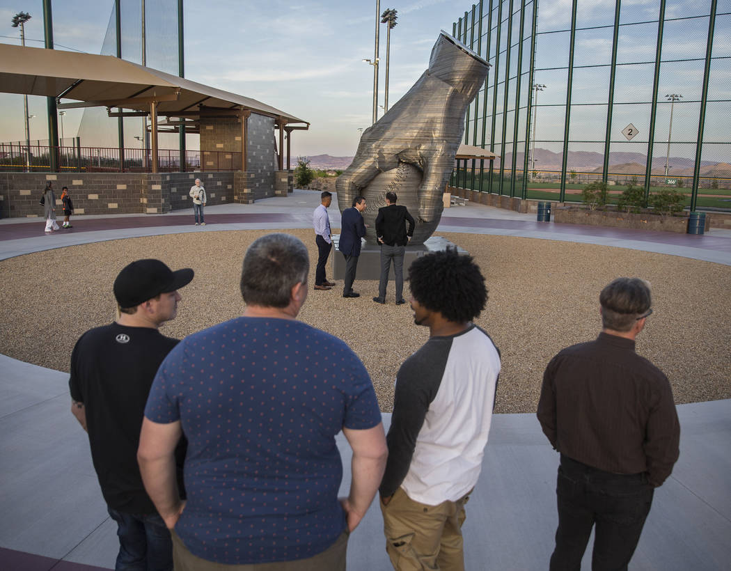 People view artist Luis Varela-Rico's sculpture "Organic Study No. 2" during a dedica ...