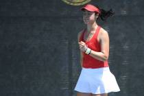 Aiwen Zhu, shown last month, finished 103-22 in singles at UNLV. (Justin Tafoya/NCAA)