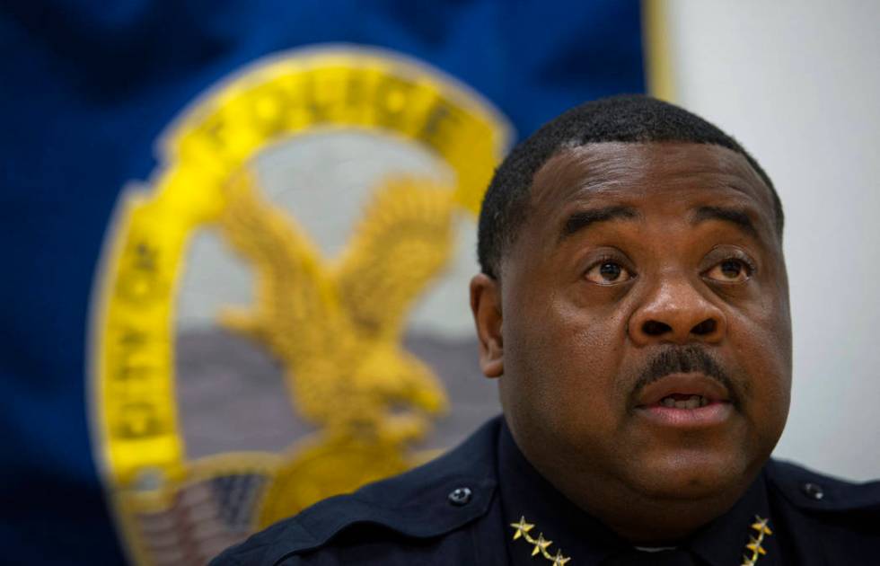 Henderson Police Department Acting Chief Thedrick Andres speaks during an interview at the Hend ...