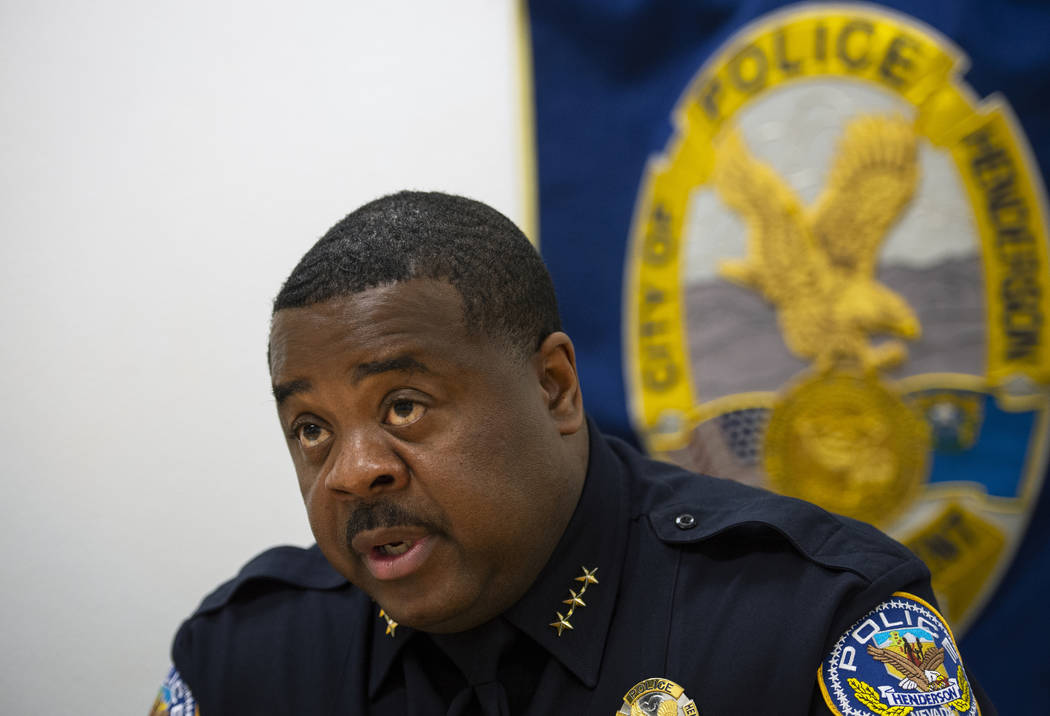 Henderson Police Department Acting Chief Thedrick Andres speaks during an interview at the Hend ...