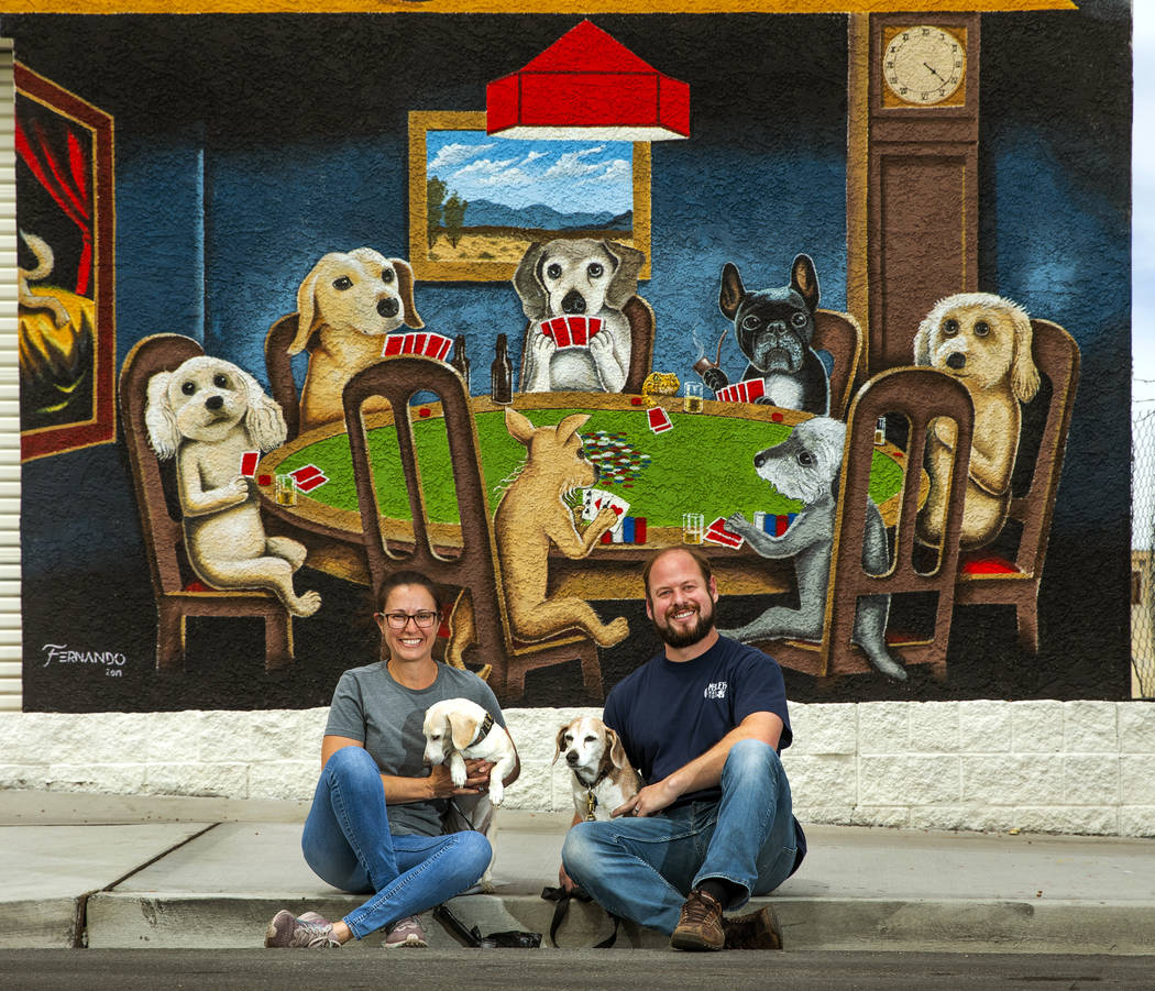 Jill Delozier with dog George and Adam Pennell with dog Molly own the Gamblers General Store wh ...