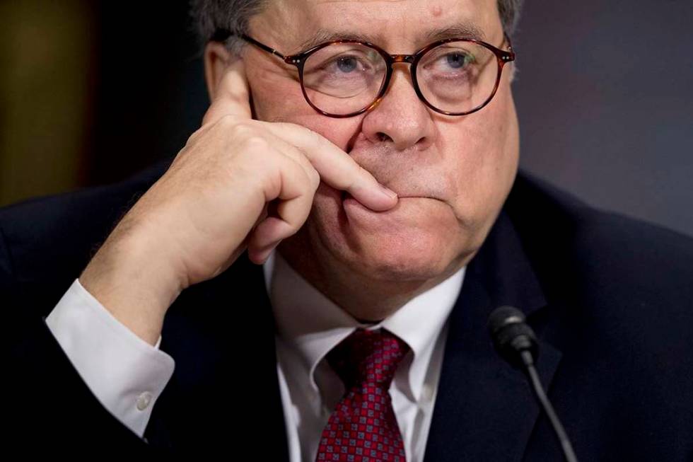 Attorney General William Barr appears at a Senate Judiciary Committee hearing on Capitol Hill i ...