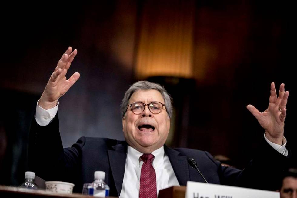 Attorney General William Barr testifies during a Senate Judiciary Committee hearing on Capitol ...