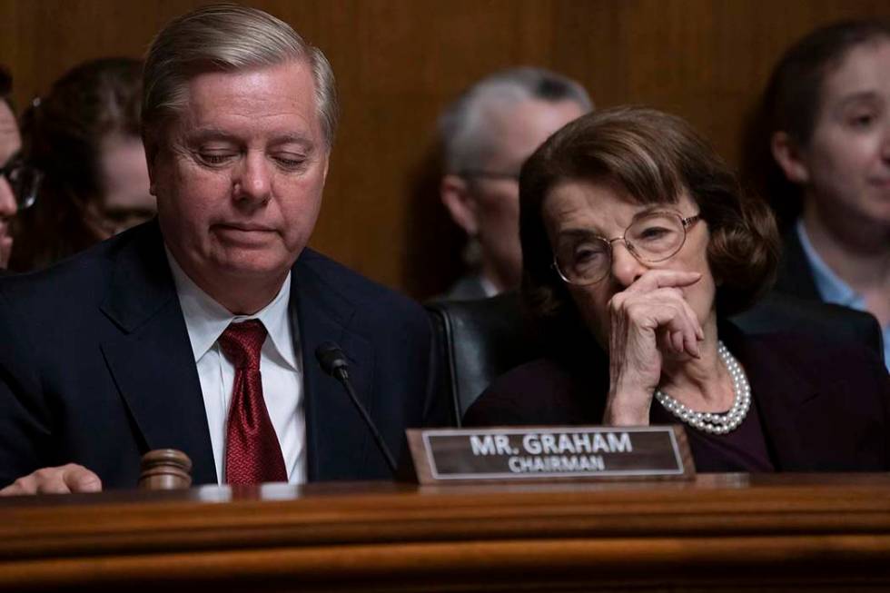 Senate Judiciary Committee Chairman Lindsey Graham, R-S.C., left, and Sen. Dianne Feinstein, D- ...