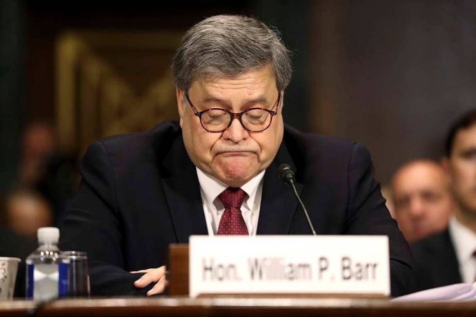 Attorney General William Barr testifies during a Senate Judiciary Committee hearing on Capitol ...