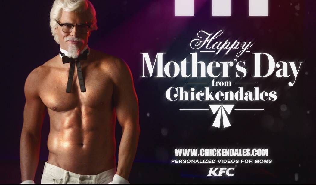 Ryan Kelsey is shown as the Colonel KFC "Chickendales" for the company's Mother's Day promotion ...