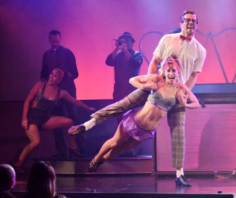 Nadia Albulet performs with Ryan Kelsey during "Pin Up" at the Stratosphere at 2000 Las Vegas B ...