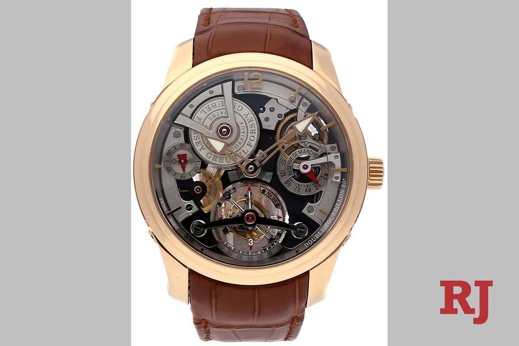 A Greubel Forsey model watch, similar to the one pictured, remains missing. (thewatchbox.com)