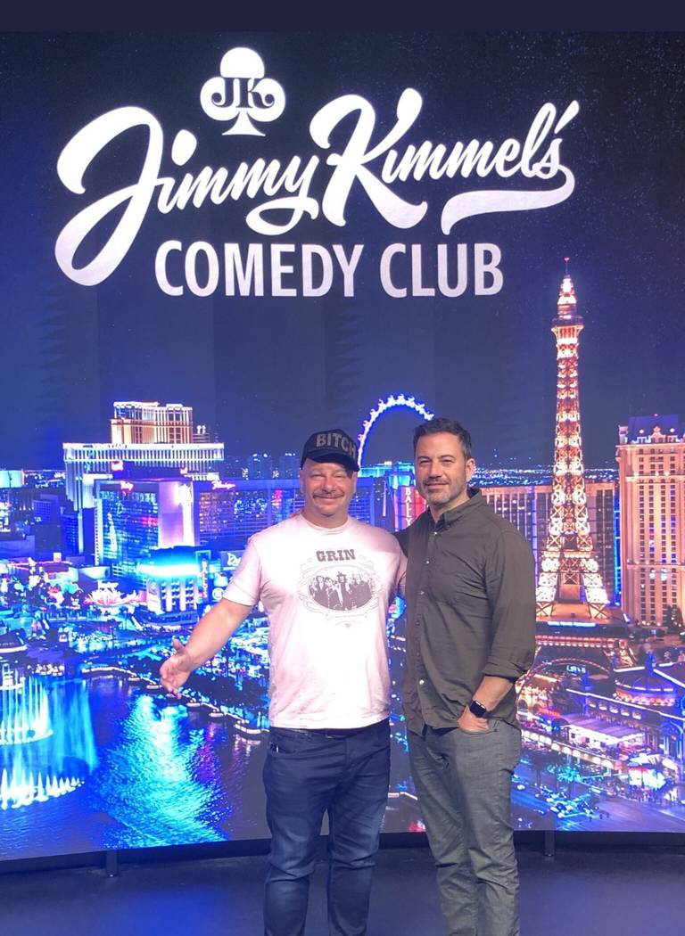 Jeff Ross and Jimmy Kimmel are shown at Kimmel's new comedy at Linq Promenade on Friday, May 3, ...