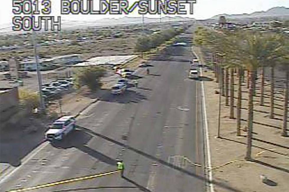 An injury crash on Boulder Highway at Sunset Road closed the northbound lanes of Boulder Highwa ...