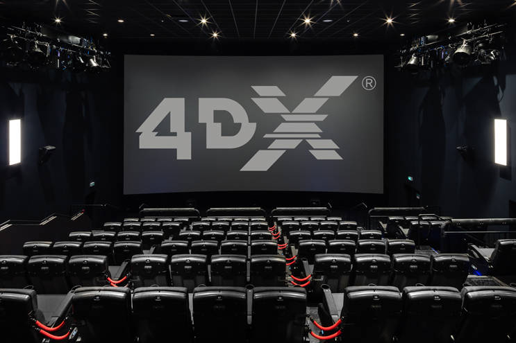 Seats in Red Rock Resort's 4DX movie theater come four to a pod and move as one as they pitch, ...