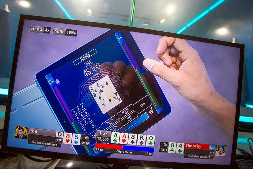 A video monitor shows a video poker screen during the 2016 GPI World Cup at Mediarex Sports & E ...