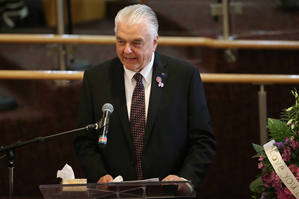 Nevada Gov. Steve Sisolak speaks during the funeral service for Assemblyman Tyrone Thompson, wh ...