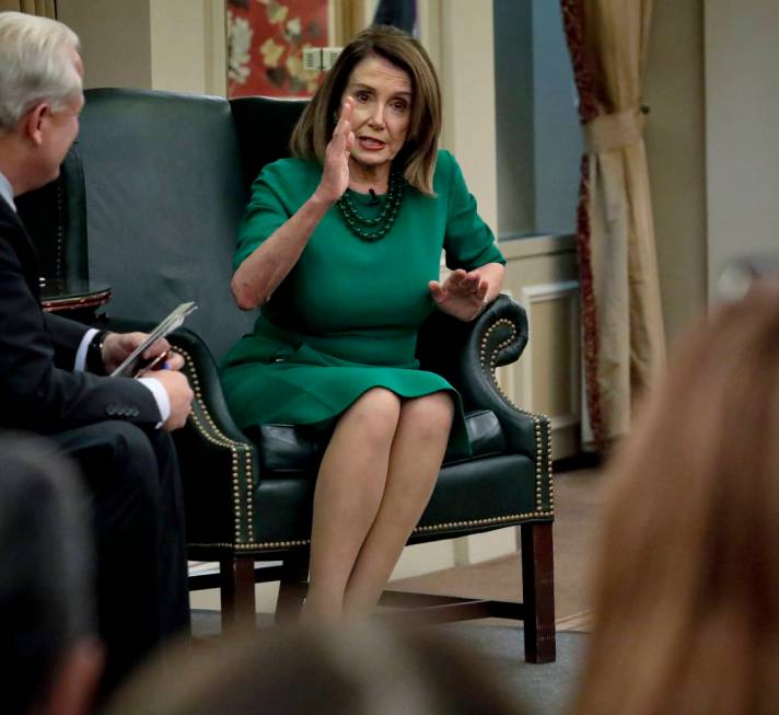Speaker of the House Nancy Pelosi, D-Calif., addresses questions from a bi-partisan group, duri ...