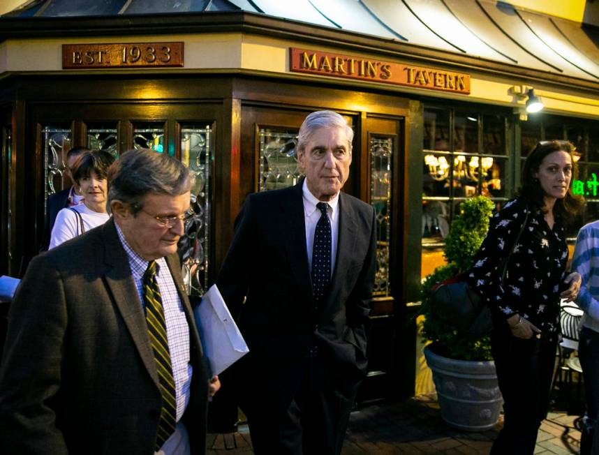 Special counsel Robert Mueller departs after having dinner at Martin's Tavern in Georgetown, Mo ...