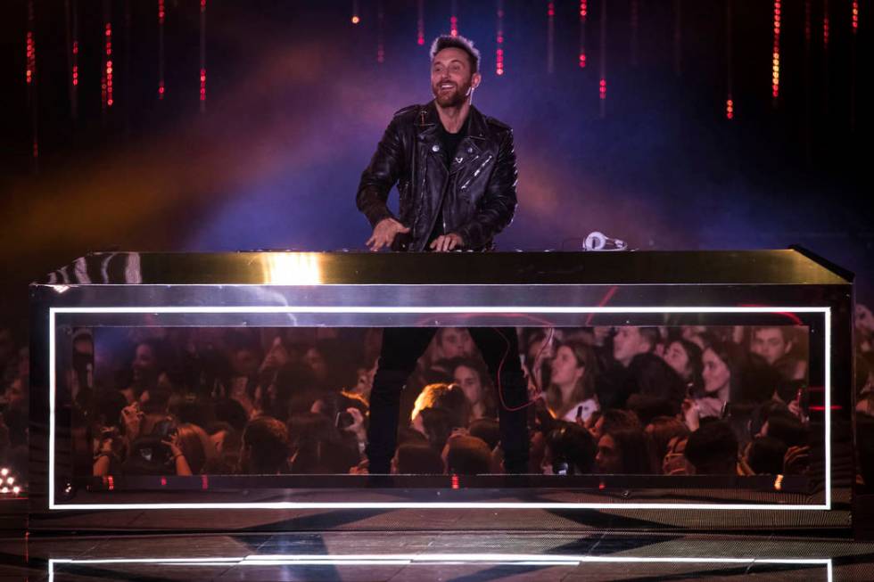 DJ David Guetta performs during the European MTV Awards in Bilbao, Spain, Sunday, Nov. 4, 2018. ...