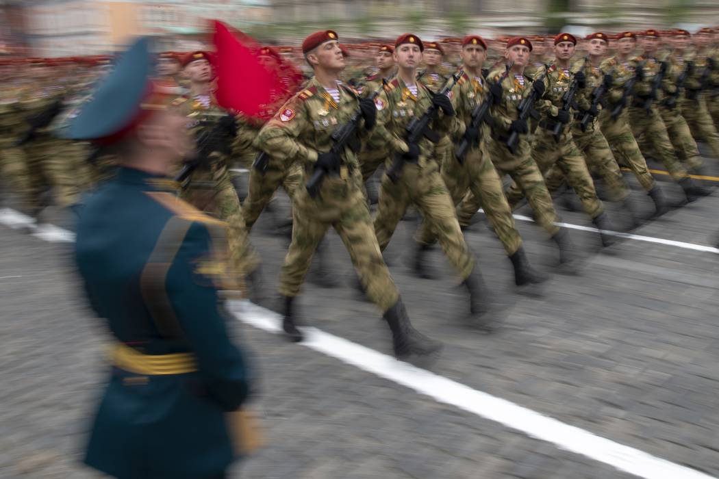 Russian troops march during the Victory Day military parade to celebrate 74 years since the vic ...