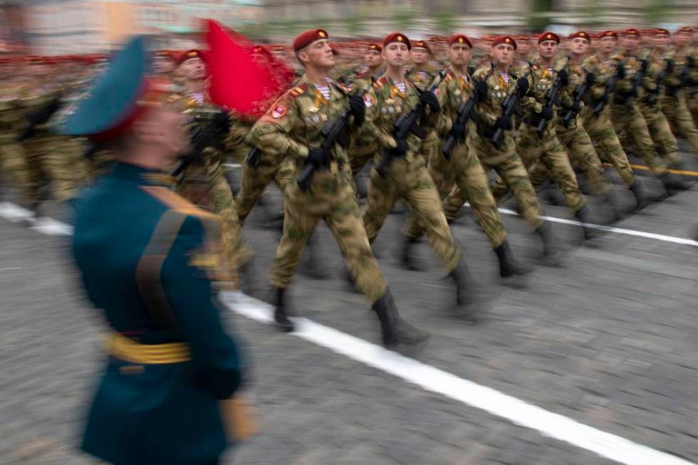 Russian troops march during the Victory Day military parade to celebrate 74 years since the vic ...