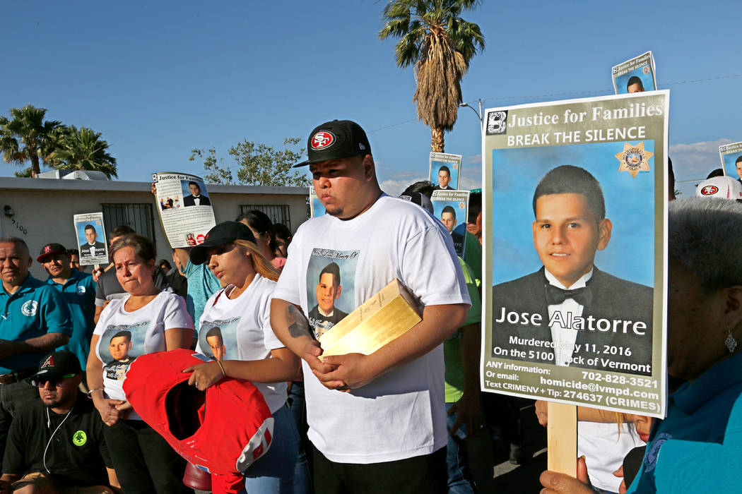 Edith Guzman, from left, attends a vigil to remember her son Jose De Jesus Alatorre Guzman in L ...
