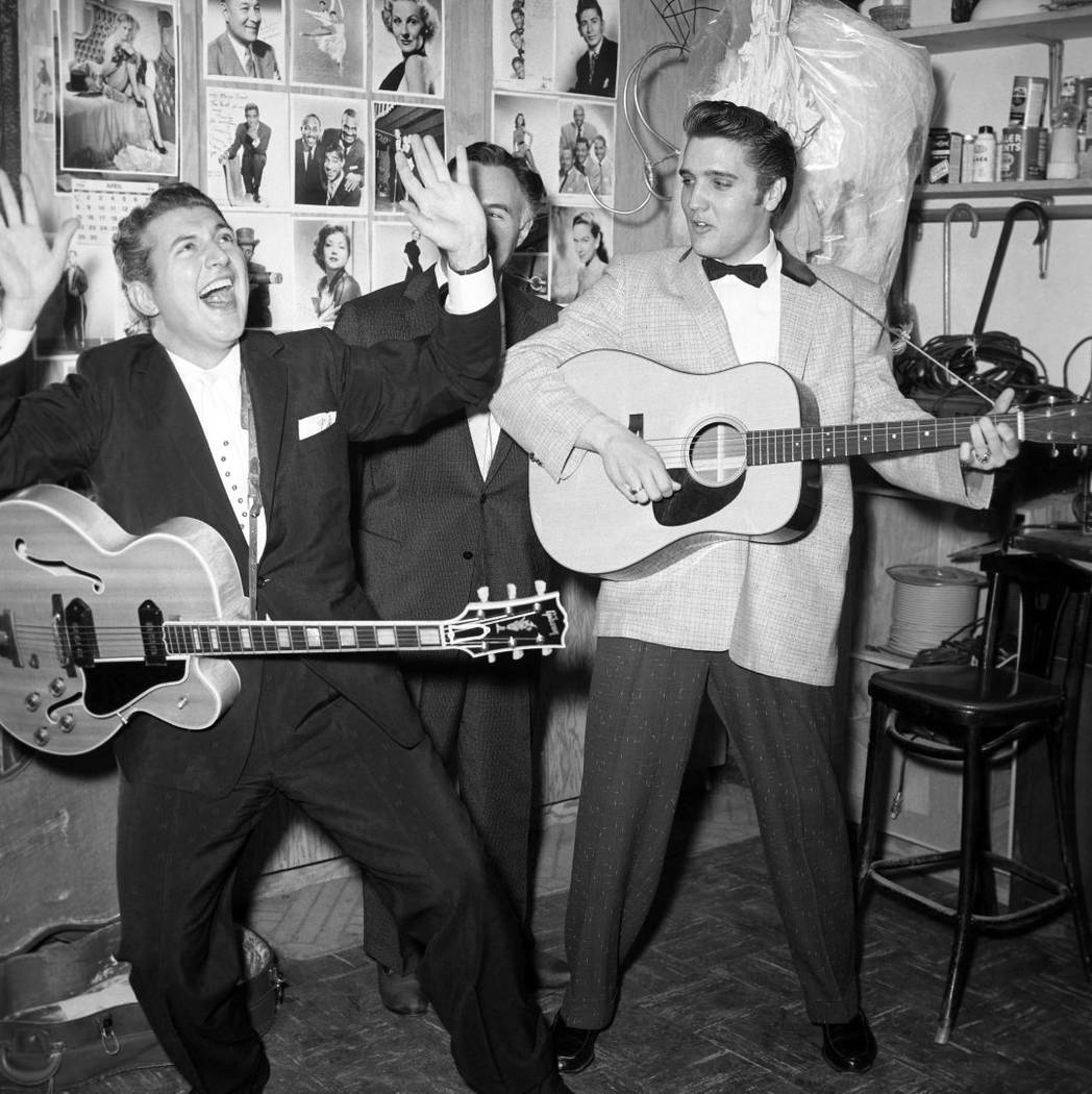 Liberace, George Liberace and Elvis Presley on April 30, 1956, at the New Frontier. (Las Vegas ...