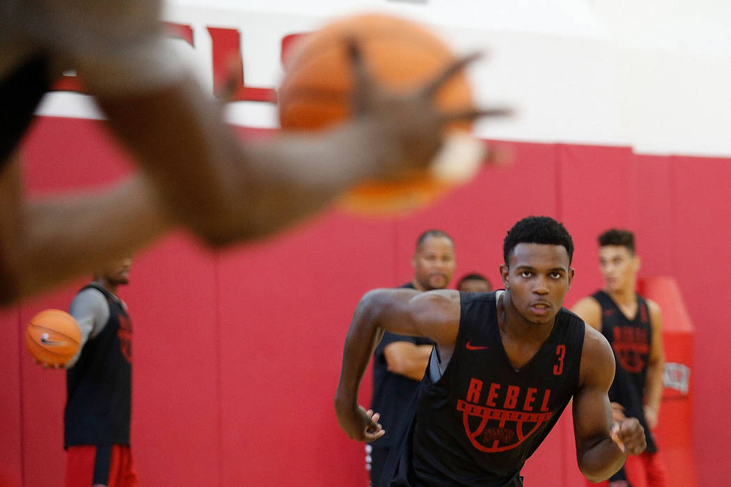 UNLV basketball player Amauri Hardy (3) runs during their practice at the Mendenhall Center in ...