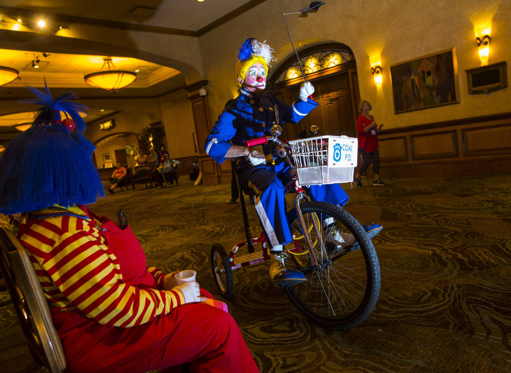 Jesse Recker, also known as Sodacracker the Clown, of Mesa, Ariz., competes in the paradeabilit ...