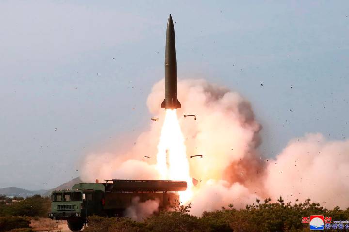 A May 4, 2019, file photo provided by the North Korean government shows a launch of a missile i ...