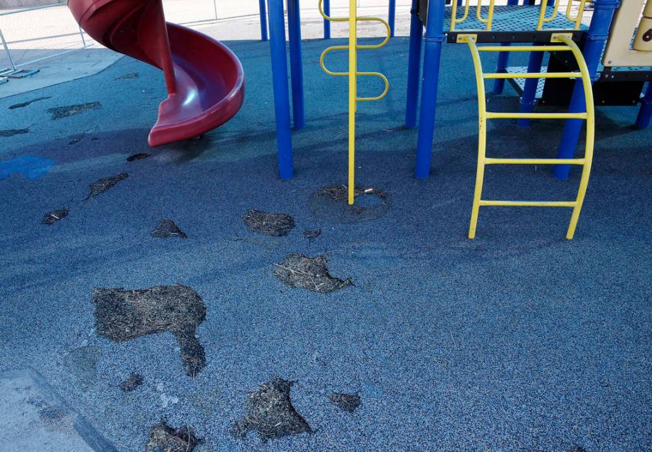 One of two closed playgrounds at Watson Elementary School in North Las Vegas Friday, April 5, 2 ...