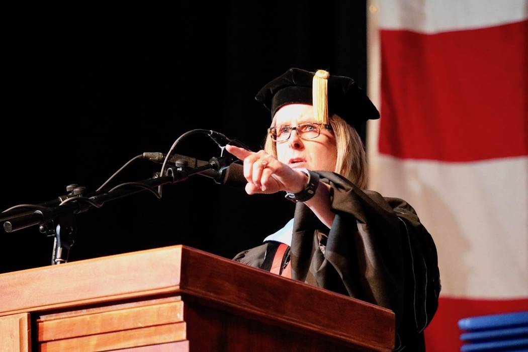 Acting President Dr. Margo L. Martin addresses the audience at the College of Southern Nevada's ...
