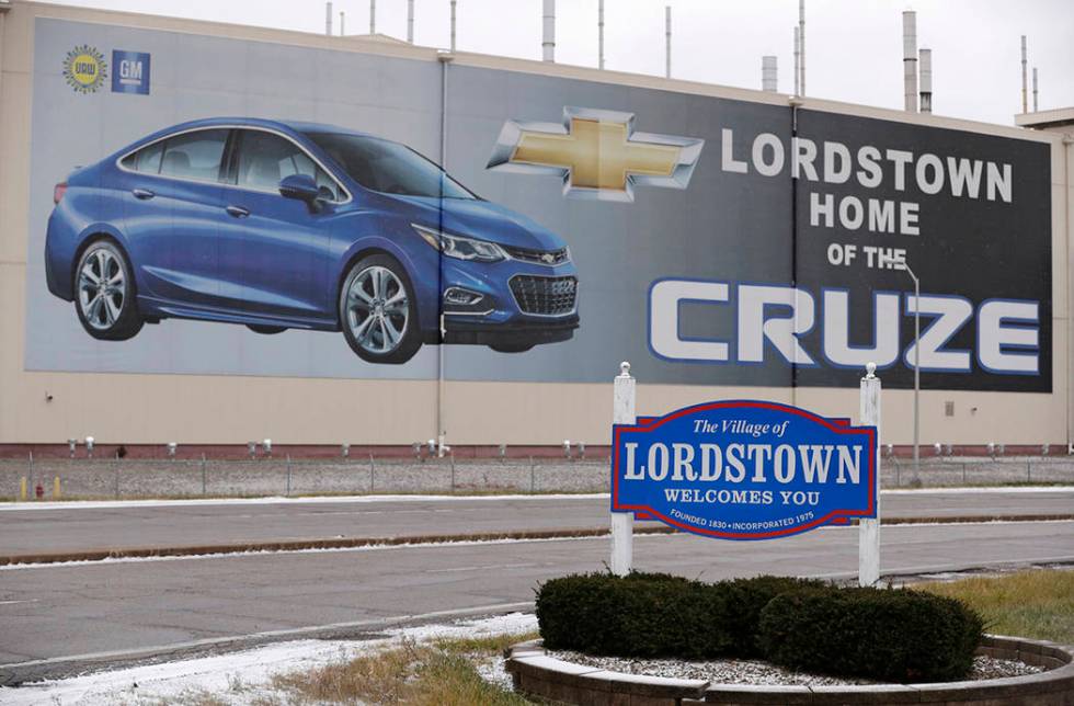 This Nov. 27, 2018 file photo shows a mural at General Motors' plant in Lordstown, Ohio. A pote ...