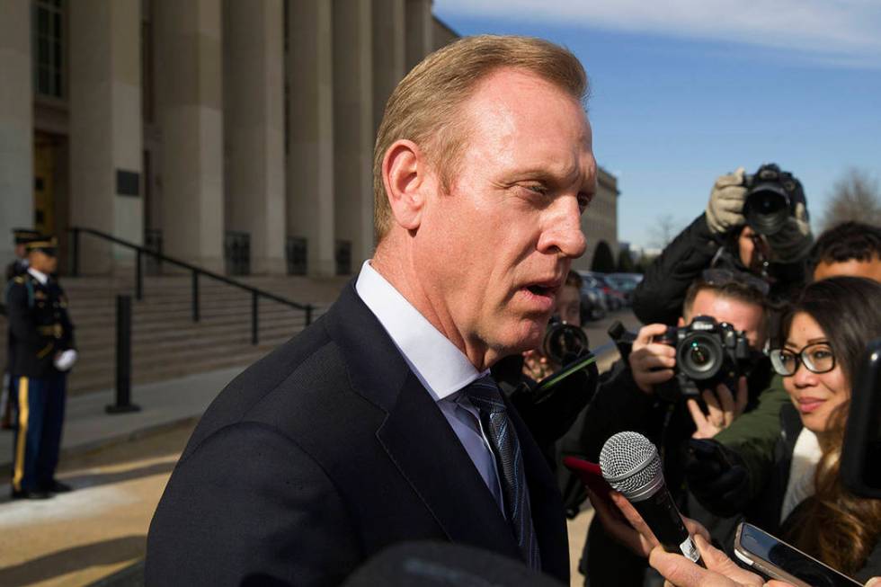 In this Jan. 28, 2019, file photo, acting Defense Secretary Pat Shanahan speaks with the media ...