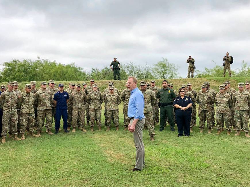 Acting Defense Secretary Patrick Shanahan speaks with troops near McAllen, Texas, about the mil ...