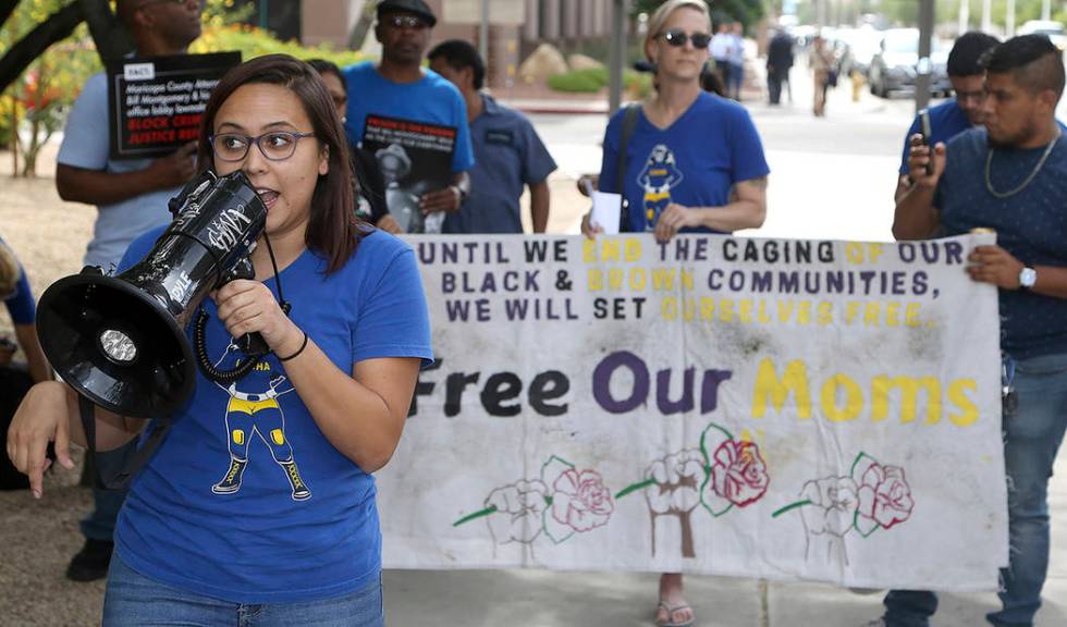 Protesters gather in front of Maricopa County Attorney Bill Montgomery's office Thursday, May 9 ...