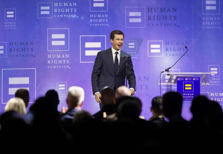 Democratic presidential candidate Pete Buttigieg walks on stage during 14th Annual HRC Las Vega ...