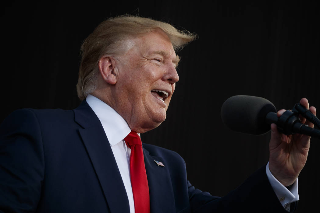 In this May 8, 2019, photo, President Donald Trump speaks at a rally in Panama City Beach, Fla. ...