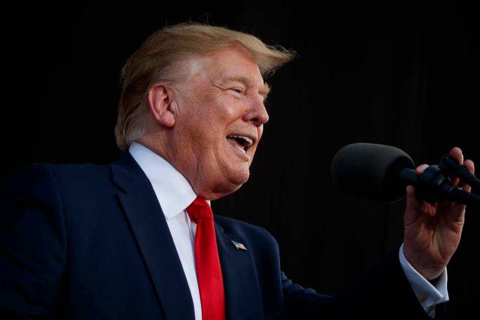 In this May 8, 2019, photo, President Donald Trump speaks at a rally in Panama City Beach, Fla. ...