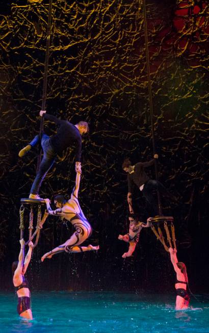 Performers with Cirque du Soleil rehearse the scene “Fishermen” during a sneak pr ...