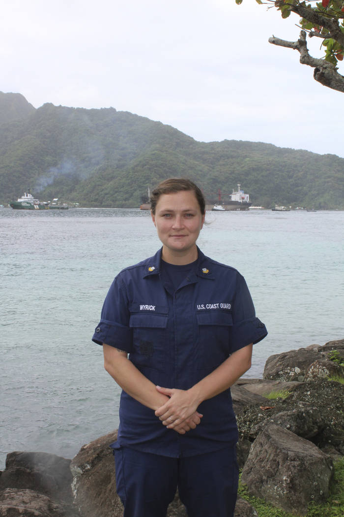 Honolulu based US Coast Guard public affairs officer, Amanda Wyrick poses for a photo at the sh ...