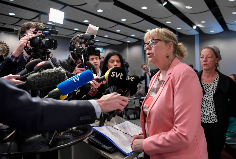 Vice chief prosecutor Eva-Marie Persson speaks at a press conference in Stockholm, Sweden, Mond ...