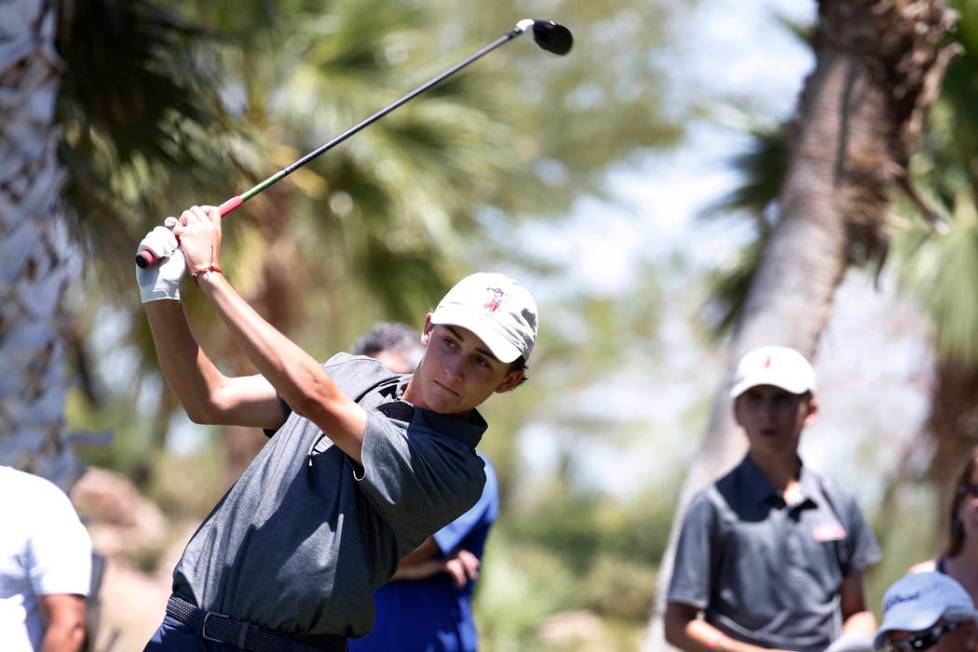 Coronado High's Benjamin Sawaia hits his tee shot at Reflection Bay Golf Club on Monday, May 14 ...