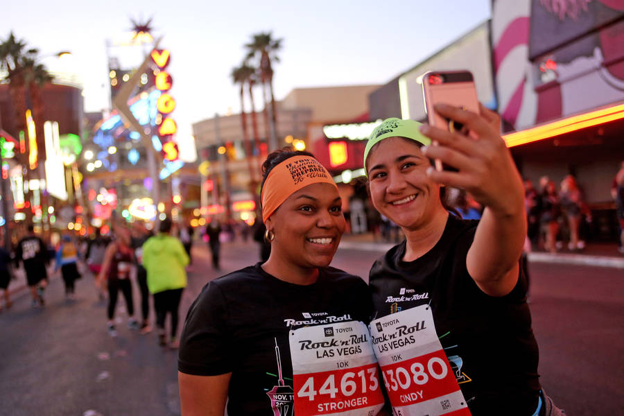 Jessica Fred, left, from Los Angeles, takes a selfie with Cindy Loza, from Long Beach, during t ...