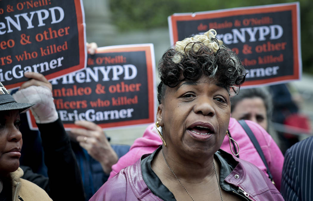 FILE - In this Thursday, May 9, 2019, file photo, Gwen Carr, left, mother of Eric Garner, an un ...