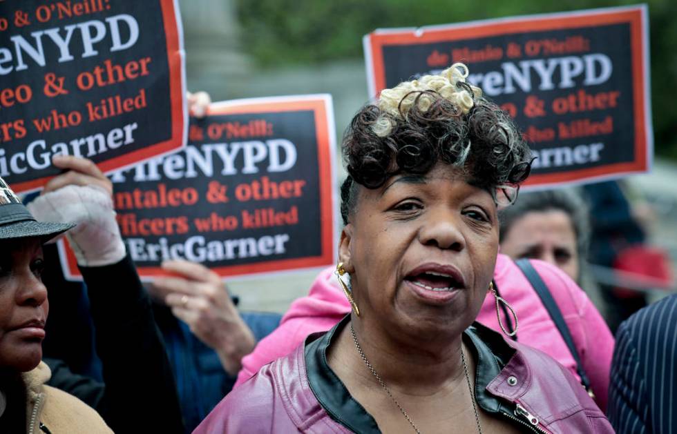 FILE - In this Thursday, May 9, 2019, file photo, Gwen Carr, left, mother of Eric Garner, an un ...