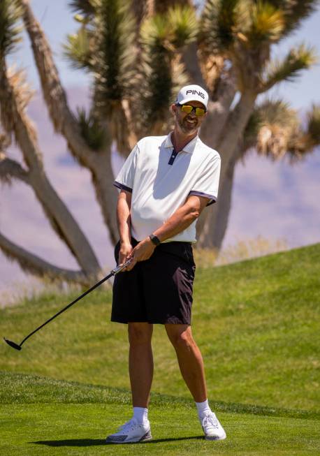 Player Edward Fryatt reacts to a near-miss putt during a PGA US Open qualifying round at the La ...