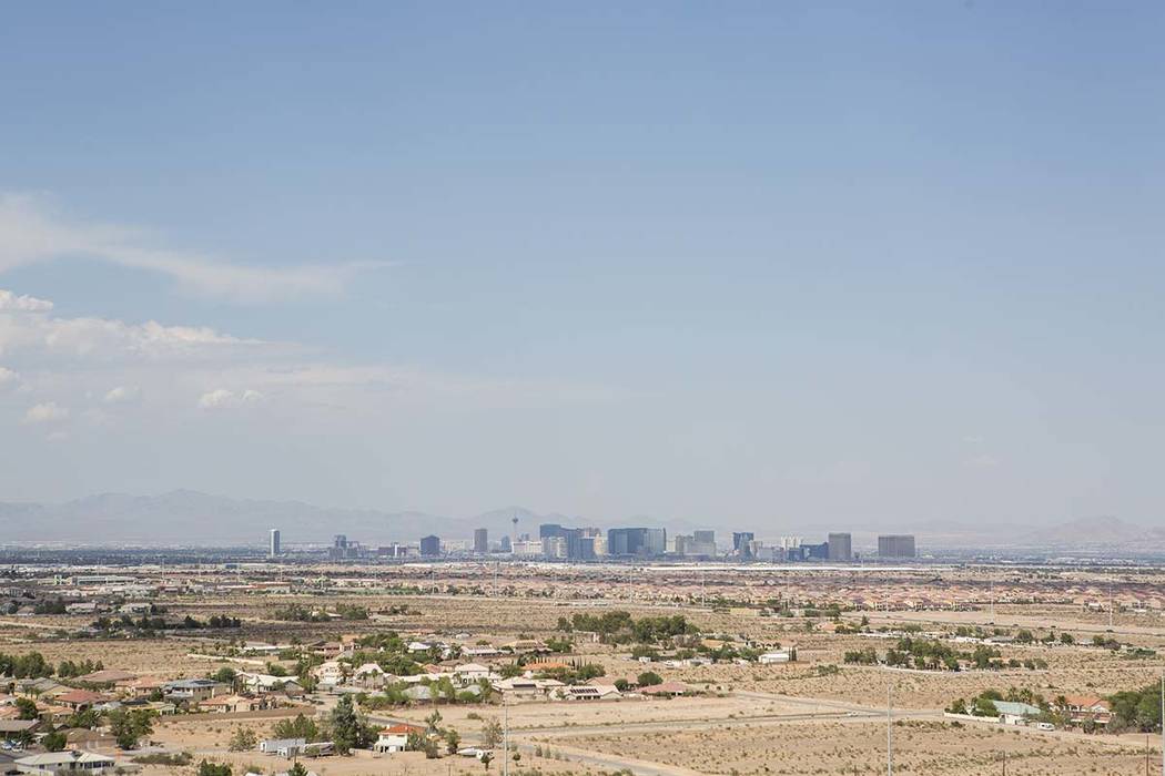 A view of the Las Vegas Strip from Exploration Peak Park. The Las Vegas Valley can expect tempe ...