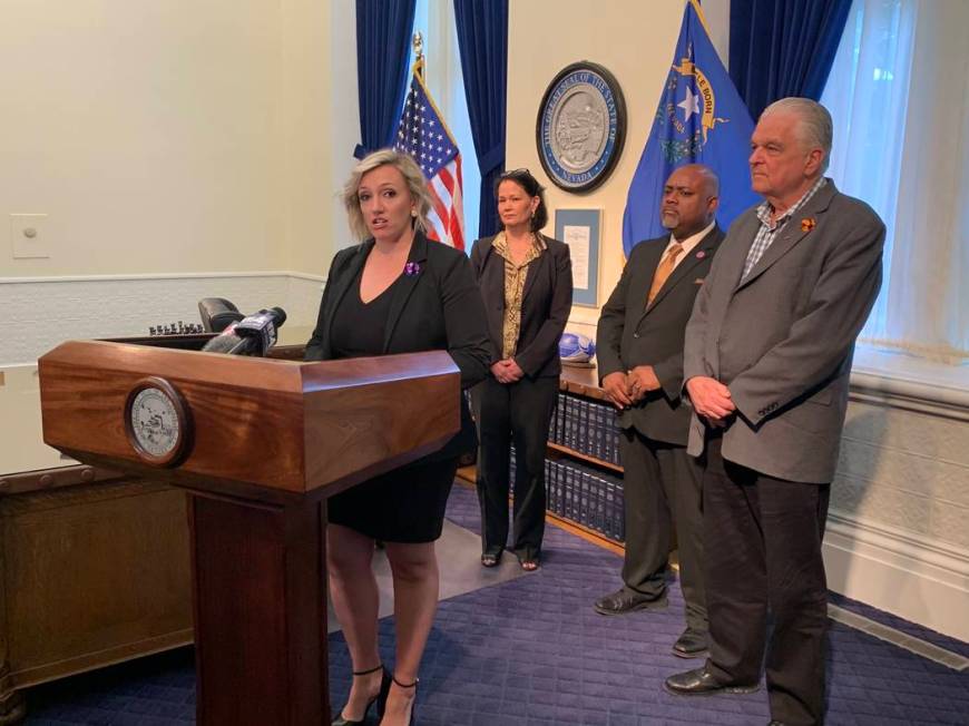 Senate Majority Leader Nicole Cannizzaro, D-Las Vegas, speaks on new proposals to increase educ ...