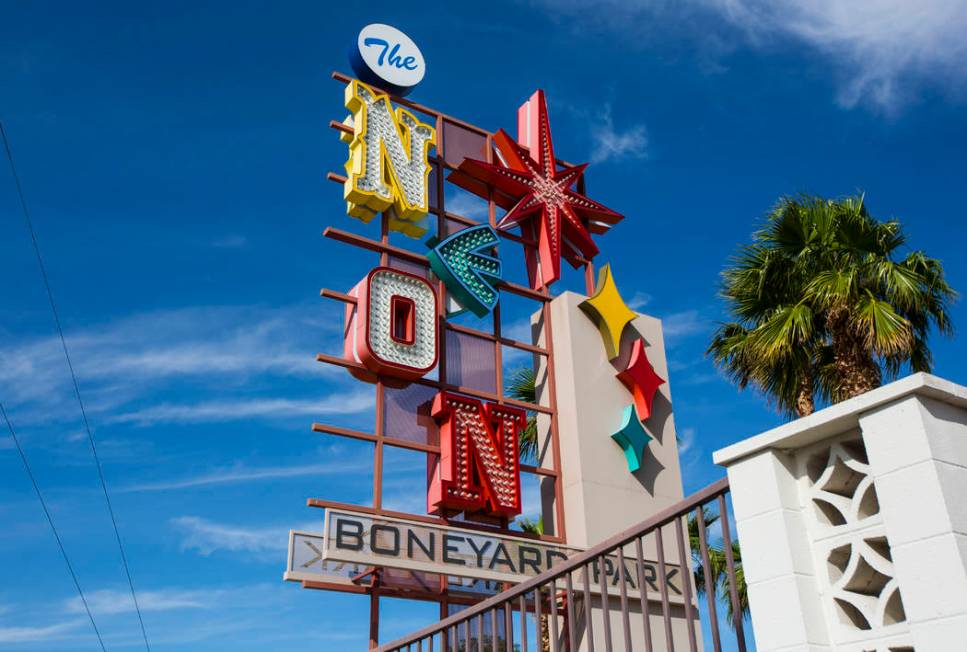The Neon Boneyard park, across the street from the Neon Museum, in Las Vegas on Tuesday, May 14 ...