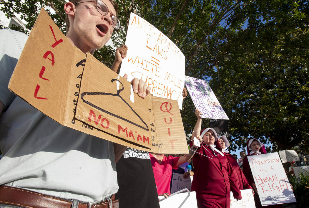 Dana Sweeney chants during a rally against HB314, the near-total ban on abortion bill, outside ...