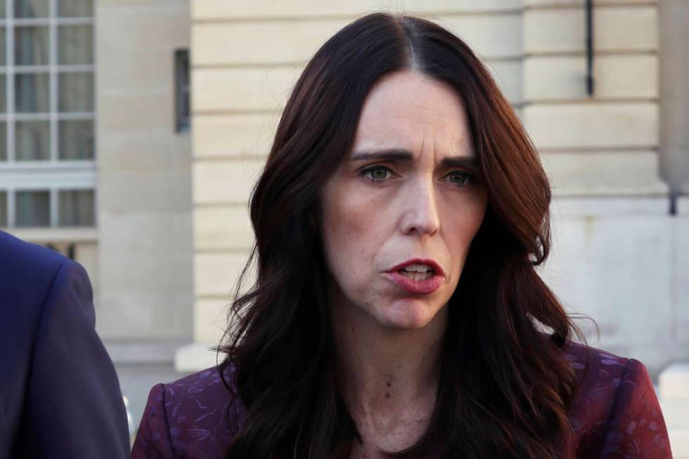 New Zealand Prime Minister Jacinda Ardern gives a press conference, at the OECD headquarters, i ...
