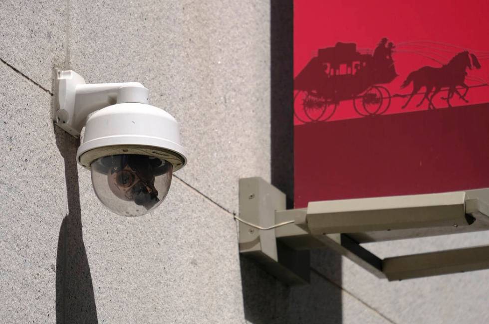 This photo taken Tuesday, May 7, 2019, shows a security camera in the Financial District of San ...